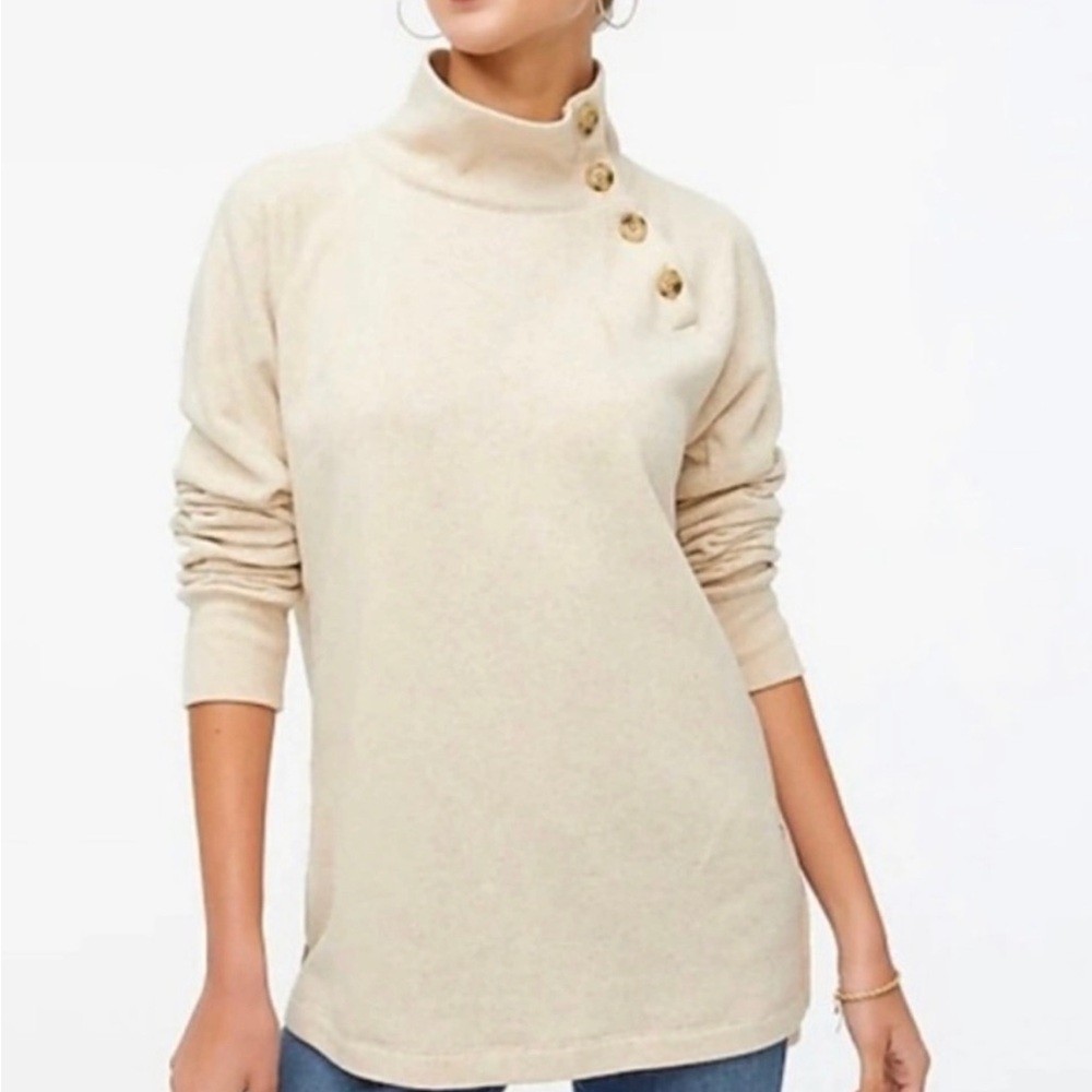 J.Crew‎ Button-Up Mock Neck Cream Sweater Size S